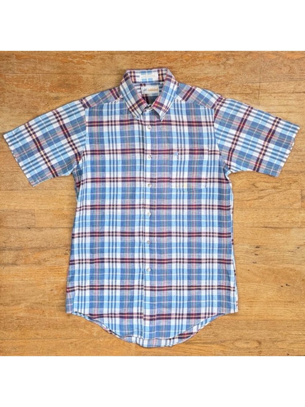 Vintage Mens Hand Woven Indian Madras Plaid Shirt Size Small Colorful 80s Cotton